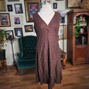 Isaac Mizrahi for Target Brown Eyelet Lace V-Neck Sleeveless Dress Large L